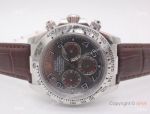 Copy Rolex Daytona Leather Strap SS Gray Face w/ Arabic Watch